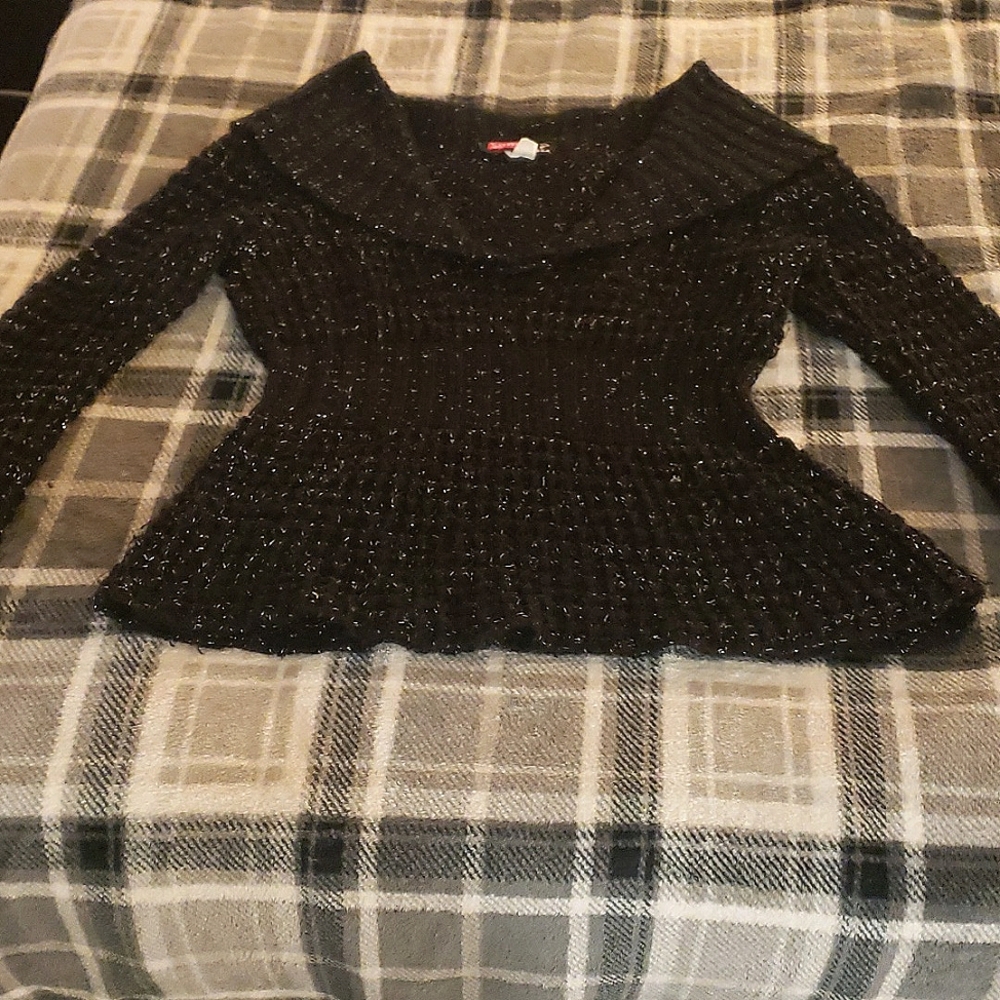 Black And silver say what long sleeve sweater size small